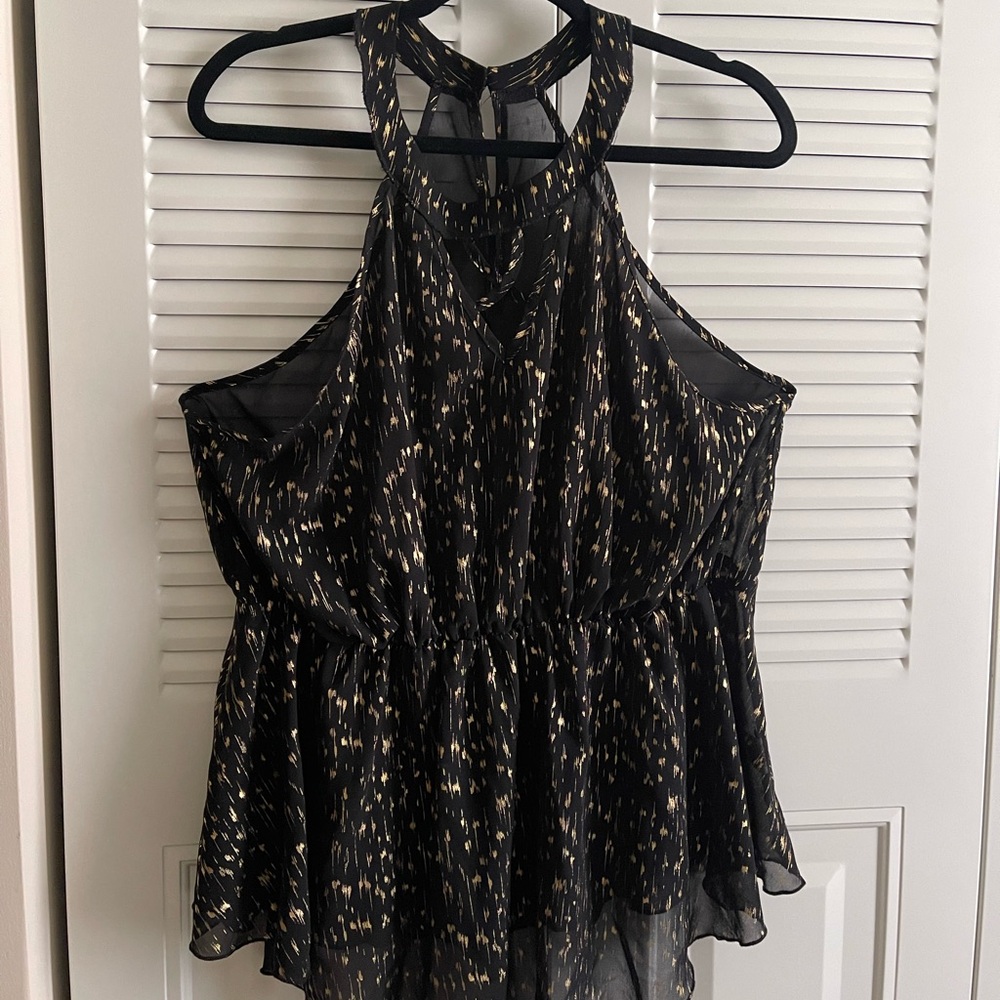 SHEIN Black and Gold Halter Blouse